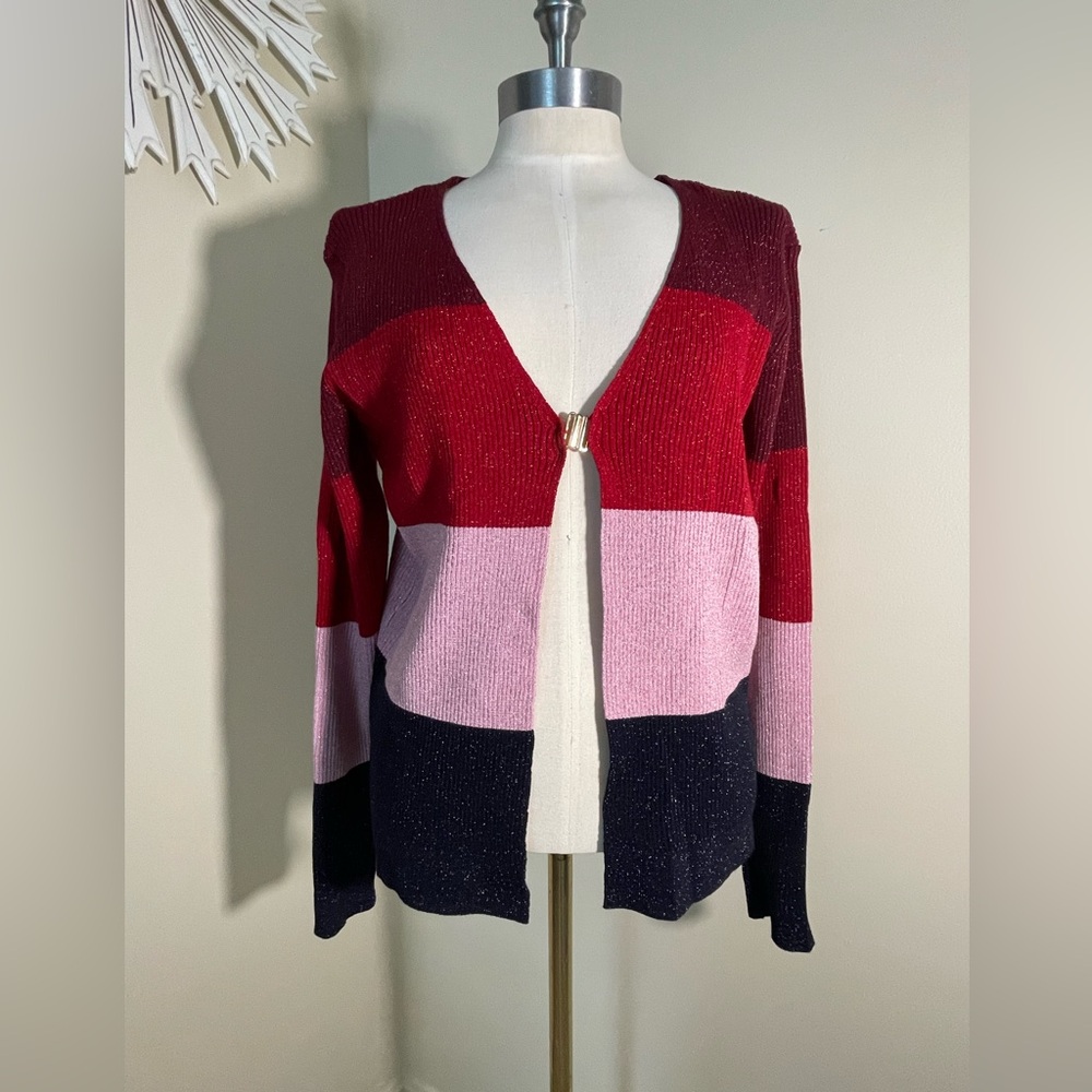 Rio & Rian shiny glitter ribbed sweater cardigan M
